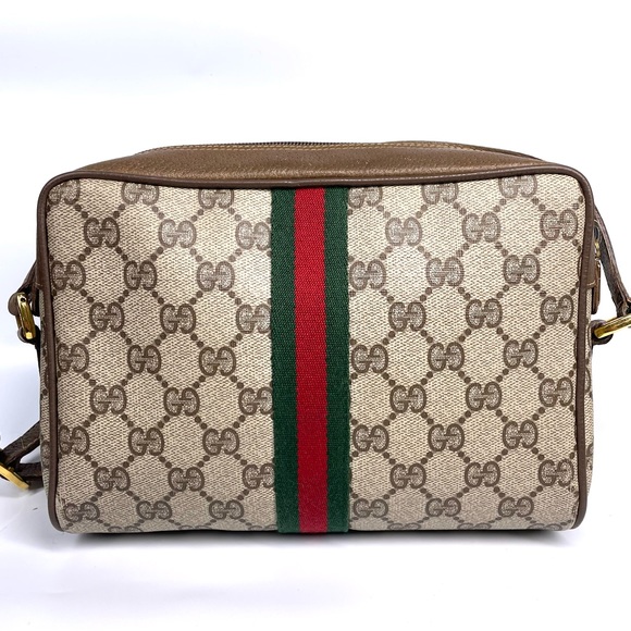 🔴SOLD🔴GUCCI Vintage Sherry Line GG Web PVC Canvas Browns Crossbody Bag - Picture 5 of 16